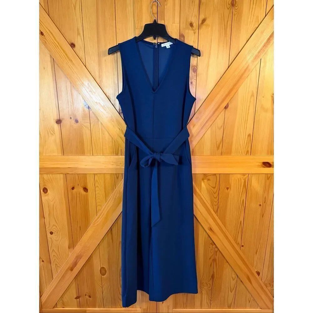 Free Assembly Women's Navy Sleeveless Jumpsuit Tie Waist Pockets Size Medium (66